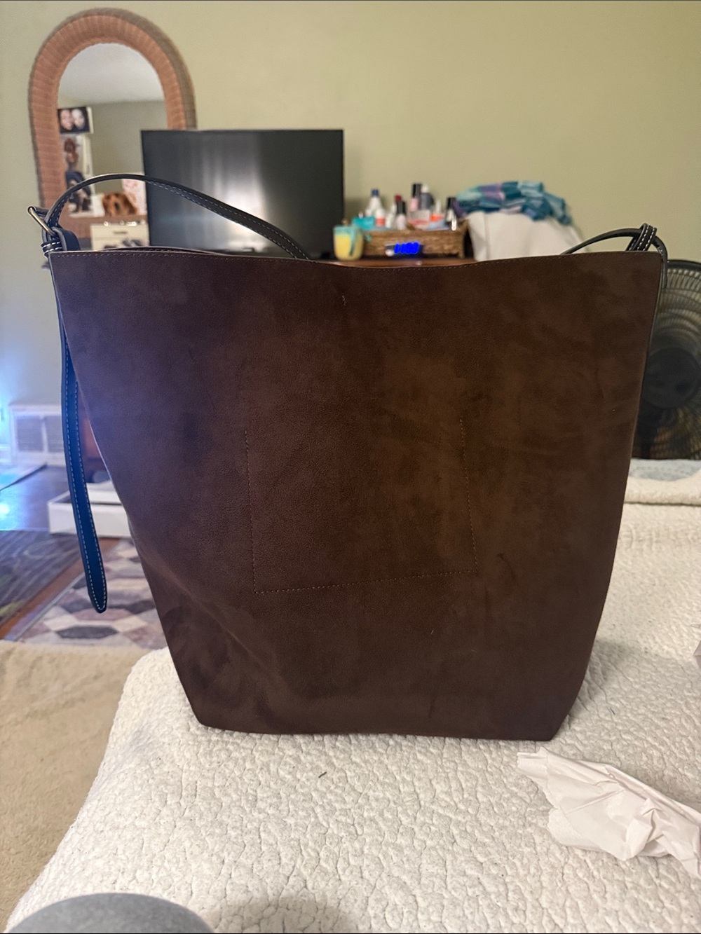 Source Unknown Dark Brown Suede Tote Bag
